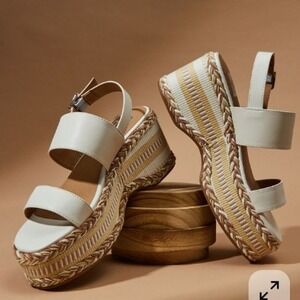 Dolce Vita Women Platform Wedge Sandals Braided Leather Espadrille Ivory 11M NEW